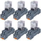 6PCS Electromagnetic Power Relay, 8-Pin 10 AMP 12V DC Relay Coil with Socket Base, LED Indicator, DPDT 2NO 2NC - MY2NJ [Applicable for DIN Rail System]