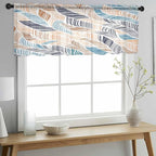 Abstract Stripes Sheer Valance Curtains, Brown Blue Gradient Wavy Lines Leaf Texture Light Filtering Kitchen Valances Rod Pocket Voile Curtain Window Treatment for Bedroom/Living Room/Basement 42Wx12L