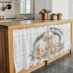 Easter Bunny Kitchen Tier Curtains 24 Inch Long 2 Panel Set,Rod Pocket Cafe Small Window Curtains Over Sink,3D Optical Illusion Farmhouse Flower Wood Grain Light Filtering Short Drapes 27.5"W x 24"L
