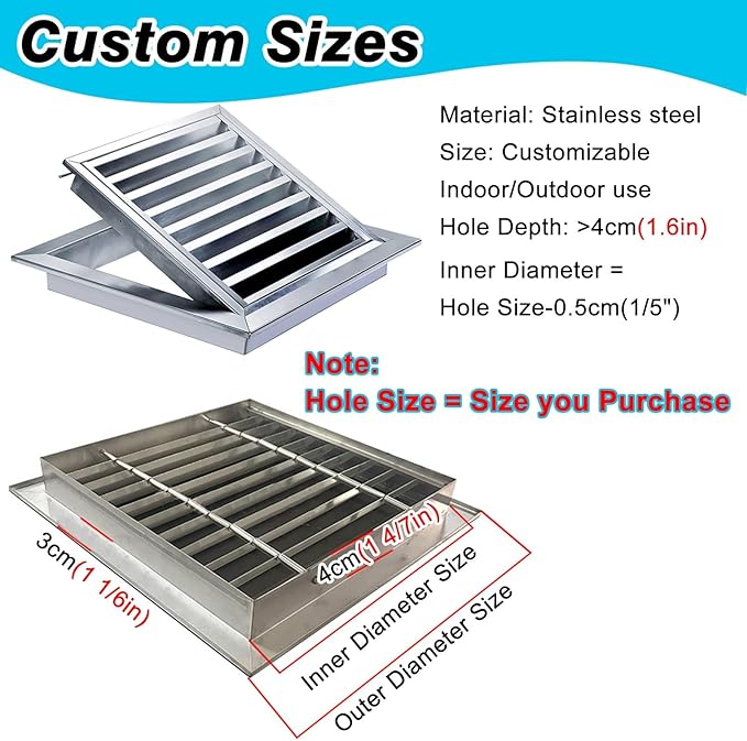 Square Stainless Steel Vent Grille with Removable Filter Mesh, Weatherproof Louver Air Return Vent Cover for Home/Shed/Garage/Roof(20x20in/51x51cm)