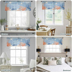 Ocean Corals Sheer Valance Curtains, Summer Beach Coral Sea Stars Blue Stripes Light Filtering Kitchen Valances Rod Pocket Voile Curtain Window Treatment for Bedroom/Living Room/Basement 54Wx18L