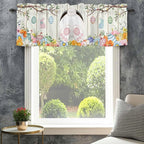 Easter Curtain Valances for Windows, Kitchen Valance Window Treatment, Spring Farmhouse Watercolor Bunny Eggs Wood Grain Light Filtering Block Curtains for Bathroom/Bedroom/Living Room 54'' x 18''