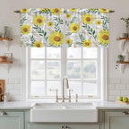 Yellow Daisy Tier Curtains, Farmhouse Country Flower Leaf Plant Wood Grain Light Filtering Kitchen Curtains, 2Pcs Rod Pocket Half Window Treatments Panels for Sink Cafe Cabinet Camper 27.5x24 Inches