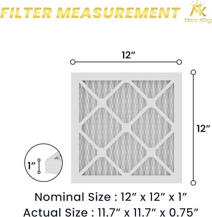 MervKing 12x12x1 Air Filter Actual Size: 11.7" x 11.7" x 0.75" MERV 8 MPR 600-700 | MADE IN USA | 4-Pack | Pleated HVAC AC Furnace Replacement