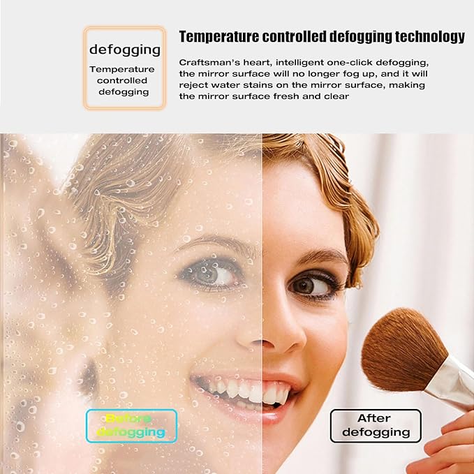 JSLJDM 500X500 mm Illuminated Backlit LED Bathroom Mirror, Wall Mounted Multifunction Bathroom Vanity Mirror with Lights and Demister Pad, Energy-Saving Illuminated Smart Mirror 60cm/23.5in Gold