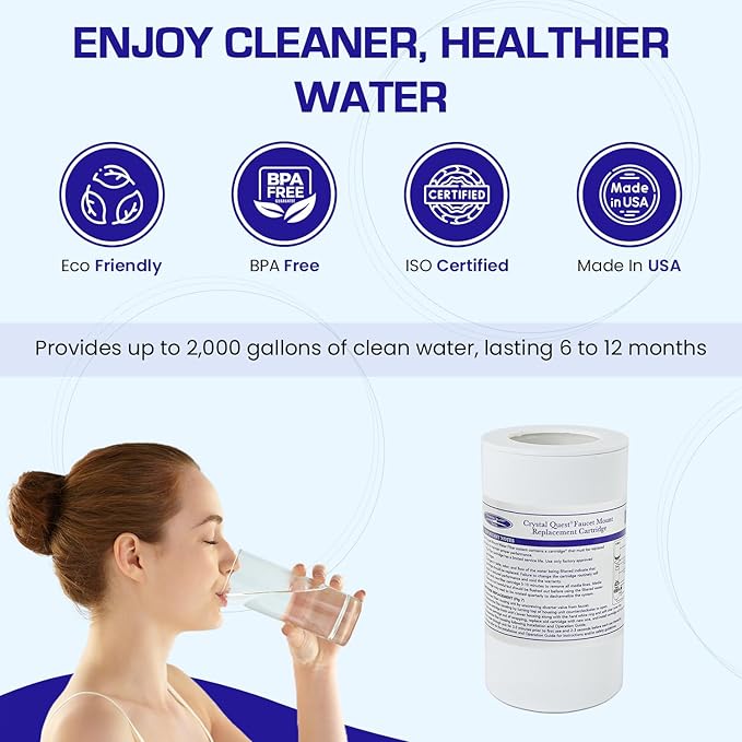 Crystal Quest Faucet Mount Filter Cartridge – Advanced Multi-Stage Filtration for Chlorine, Heavy Metals, VOCs, & More 6-12 Months Lifespan, Easy Tool-Free Installation [Pack of 2]