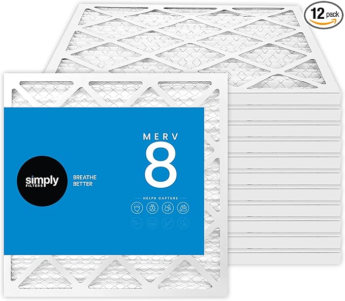 Simply 12x12x1 Air Filter, Merv 8, MPR 600, 12 Pack, Furnace Air Filter for HVAC (Actual Size: 11.75"x11.75"x0.75") DUST, Pet, & Allergy Control