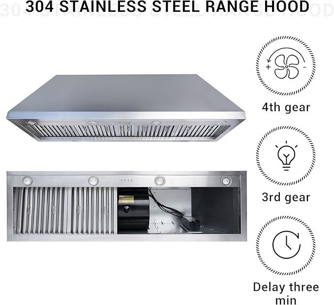 CHETTO C Stainless Steel Range Hood Cover with 4-Speed Vent Hood Insert Custom Handcrafted Metal Kitchen Fan with Towel Rack LED Light 60"W x27"D x54"H White Island Mount