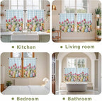 Easter Kitchen Curtains 45 Inch Long 2 Panel Set,Rod Pocket Window Treatment,Spring Bunny Colorful Eggs Tulip Flowers Blue Check Light Filtering Short Curtains & Drapes Laundry 52"W x 45"L