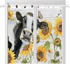Retro Farmhouse Floral Living Room Curtains 84 Inch Length, Window Curtains Tab Top, Yellow Sunflowers Cows Butterfly Wood Light Filtering Window Treatments Drapes 42"x84" 2 Panel
