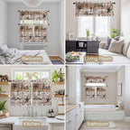Kitchen Curtains Tiers and Valance Set of 3, Rustic Star Brown Light Filtering Window Curtain Set, Vintage Plants Berry Wooden Grain Rod Pocket Curtain Drapes for Cafe, Living Room, 36 Inches Tiers