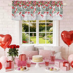 Poinsettia Berry Valance Curtains for Kitchen, Red Floral Winter Plants Vintage Wood Grain Privacy Rod Pocket Valance Curtain, Light-Filtering Window Treatment for Bedroom Bathroom, 60"x14"
