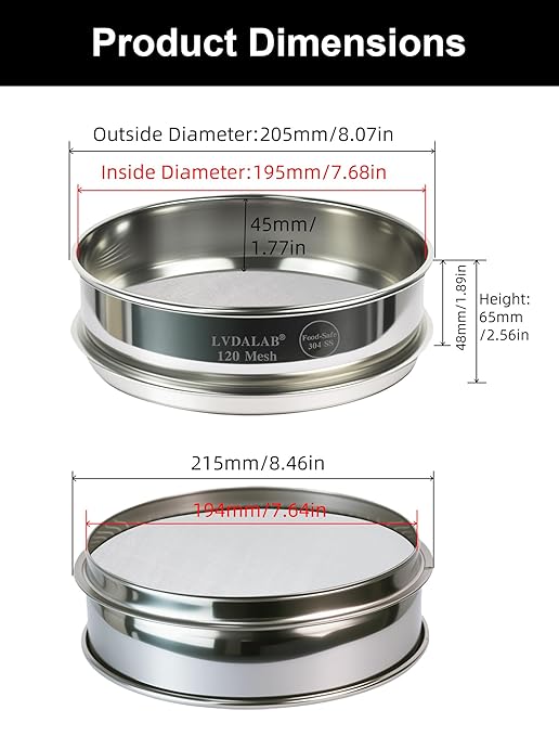 All 304 Stainless Steel 120 Mesh Test Sieve (0.125mm Aperture), 8 Inch/20cm Diameter,Lab Sifter & Filter, Fine Wire Strainer for Geological Soil, Sand & Powder Separation