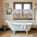 Easter Kitchen Tier Curtains 36 Inch Long 2 Panel Set,Rod Pocket Half Window Curtains Over Sink,Retro Spring Bunny Eggs Tulip Farm Wooden Grain Light Filtering Short Drapes Cafe 27.5"W x 36"L