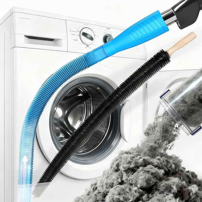 Dryer Vent Cleaner Kit - Universal Vacuum Hose Attachment & Lint Brush, Effectively Clean Clogged Dryer Ducts, Fit Most Vacuums for Dryer, Refrigerator Coils & Behind Appliances (Blue)