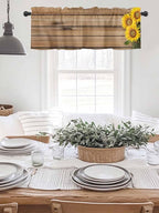 Kitchen Valances for Window, Farm Sunflower on Vintage Wood Grain Light Filtering Rod Pocket Valance Curtain, Spring Country Plant Short Curtains Window Topper for Bedroom Living Room 54x18in