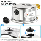 MEANLIN MEASURE 0~200Psi Dry Pressure Gauge Stainless Steel 1/4" NPT 2" FACE DIAL Waterproof for Air Compressor Air Regulator Water Filter Lower Mount, with 1/2" NPT and 3/8" NPT Hex Bushing