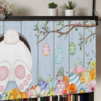 Easter Curtain Valances for Windows, Kitchen Valance Window Treatment, Spring Watercolor Bunny Eggs Flower Wood Grain Blue Light Filtering Block Curtains for Bathroom/Bedroom/Living Room 42'' x 12''