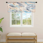Abstract Stripes Sheer Valance Curtains, Brown Blue Gradient Wavy Lines Leaf Texture Light Filtering Kitchen Valances Rod Pocket Voile Curtain Window Treatment for Bedroom/Living Room/Basement 42Wx12L
