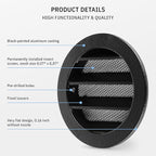 calimaero® WSGB 3" Inch Black Round Metal Air Vent Grill Cover Flat Louver with Fly Screen Fits Only with Metal Ducts