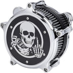 Motorcycle Air Filter Skull Style Air Cleaner with Filter Sock Dustproof Protective Cover Kit for Harley Touring 2000-07 Softail 2000-15 Dyna 2000-17, Excludes 2017 FXDLS (Chrome)