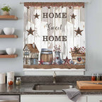 Farmhouse Sheer Curtains 63 Inch Length Retro Country Star Berry Vintage Wood Grain Chiffon Curtain for Bedroom Living Room Light Filtering Rod Pocket Window Treatments Voile Curtains Drapes