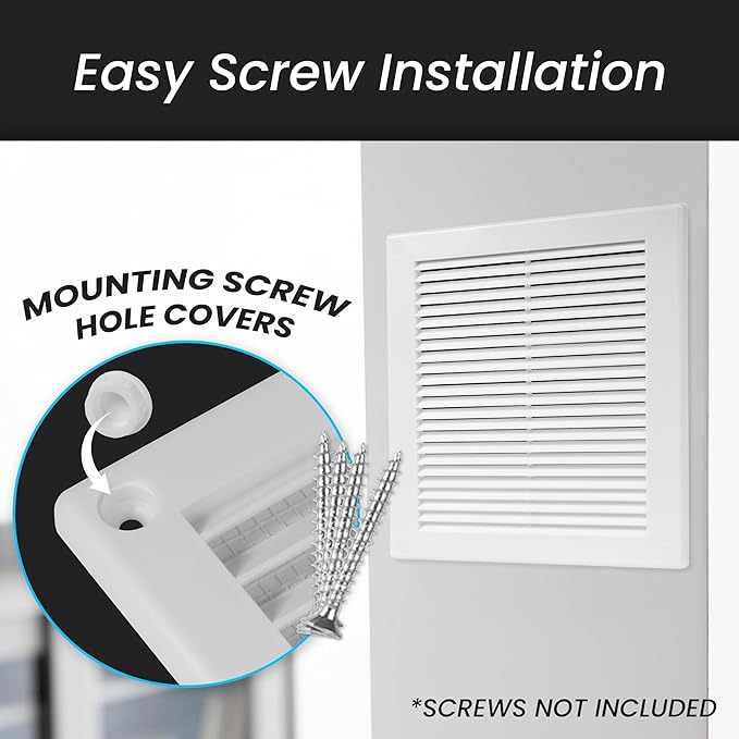 Repa Market 6 x 6 Inch (Outer) White Square Air Vent Cover - Plastic Fresh Air Intake Vent - AC Cover with Nylon Mesh Screen, Wall, Ceiling HVAC Return Air Register, Modern Soffit Vents