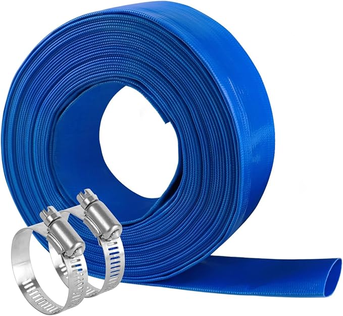 Eastrans 2" x 25 FT Pool Backwash Hose, Heavy Duty Flat Discharge Hose, Weather and Burst Resistant, Best Hoses for Inground Pools, Pool Filter & Pool Drain Hose with 2 Hose Clamps