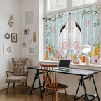 Easter Bunny Kitchen Curtains 45 Inch Long 2 Panel Set,Rod Pocket Window Treatment,Easter Eggs Spring Farmhouse Wood Grain Teal Blue Light Filtering Panels Short Drapes for Bathroom Camper 42"W x 45"L