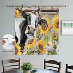Retro Farmhouse Flower Bedroom Curtains 72 Inch Length, Window Curtains Tab Top, Yellow Sunflowers Cow Barn Doors Brown Light Filtering Window Treatments Drapes 52"x72" 2 Panel