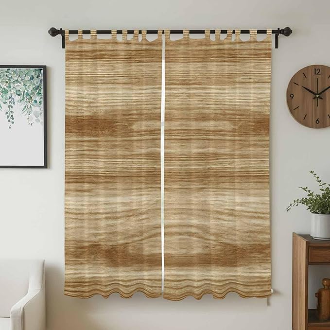Light Brown Wood Grain Living Room Curtains 84 Inch Length, Window Curtains Tab Top, Western Farmhouse Barn Door Light Filtering Window Treatments Drapes 52"x84" 2 Panel