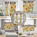 Farmhouse Sunflowers Kitchen Curtains 45 Inch Length, Short Cafe Window Curtains Tab Top, Rustic Barn Doors Flowers Butterfly Wooden Light Filtering Window Treatments Tier Drapes 27.5"x45" 2 Panel