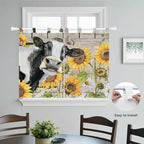 Yellow Sunflowers Bedroom Curtains 63 Inch Length, Window Curtains Tab Top, Farmhouse Cow Barn Doors Floral Butterfly Light Filtering Window Treatments Drapes 42"x63" 2 Panel