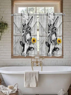 Grey Farmhouse Kitchen Curtains 54 Inches Length, Vintage Sunflowers Animals Printed Window Treatment Curtain Drapes, Thermal Insulated Drapes for Basement Hotel RV, 42"x54", 2 Panels