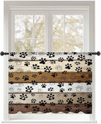 Sheer Curtains 54 Inch Length, Brown Beige Farmhouse Semi Sheer Curtains Light Filtering Window Treatment, Black Dog Paw Vintage Wooden Privacy Voile Drapes for Living Room Bedroom 52x54 Inch