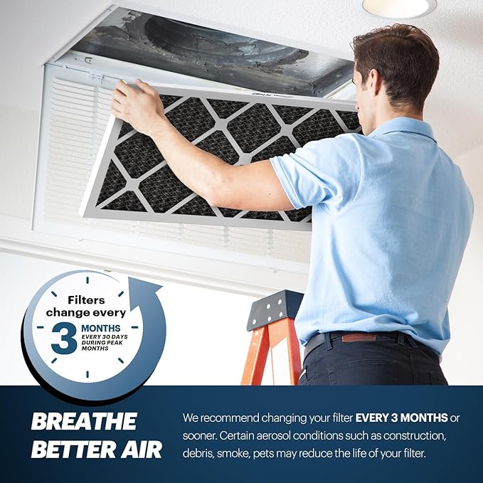 BNX TruFilter 14x24x1 MERV 12 Odor Defense (2-Pack) AC Furnace Air Filter with Activated Carbon - MADE IN USA - Pleated Air Conditioner HVAC AC Furnace Filters - Removes Odor, Mold, Bacteria, Smoke