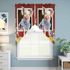 Pig Sunflowers Swag Valances for Windows, Eucalyptus Leaves Floral Bees Red Barn Rod Pocket Kitchen Curtains Valance, Kitchen Window Curtains Swag for Cafe Bathroom Living Room, 2 Panels, 36x63 inch