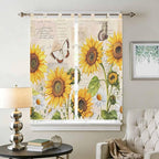 Yellow Sunflowers Bathroom Curtains 63 Inch Length, Window Curtains Tab Top, Country Farm Butterfly Flower Light Beige Light Filtering Window Treatments Drapes 52"x63" 2 Panel