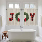 Red Green Christmas Kitchen Curtains 54 Inch Long 2 Panel Set, Rod Pocket Window Curtains Panels, Farmhouse Xmas Botanical Winter Light Filtering Drapery Draperies for Bathroom Bedroom 52"W x 54"L