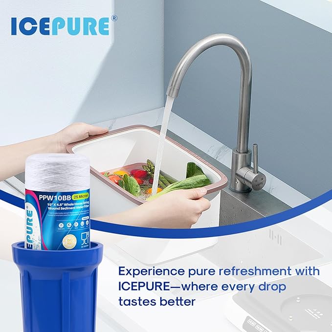 ICEPURE 25 Micron 10”x4.5'' Whole House Sediment String Wound Water Filter Replacement filter for 84637, WPX5BB97P, PC10, 355214-45, 355215-45, WP10BB97P, WP5BB97P, 3PACK