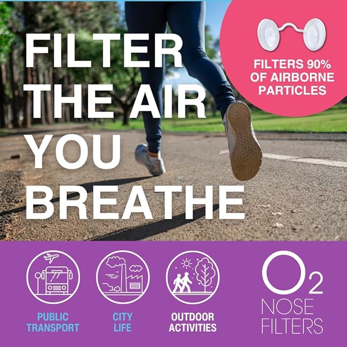 O2 Nose Filters with 3M Filtration - Nasal Screens for Allergies, Dust & Smoke - Drug-Free & Latex-Free Nose Filters - Invisible Allergy Protection (Small x 10)