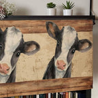 Farmhouse Cow Curtain Valances for Windows, Kitchen Valance Window Treatment, Country Vintage Animals Wooden Grain Light Filtering Block Curtains for Bathroom/Bedroom/Living Room 42'' x 18''