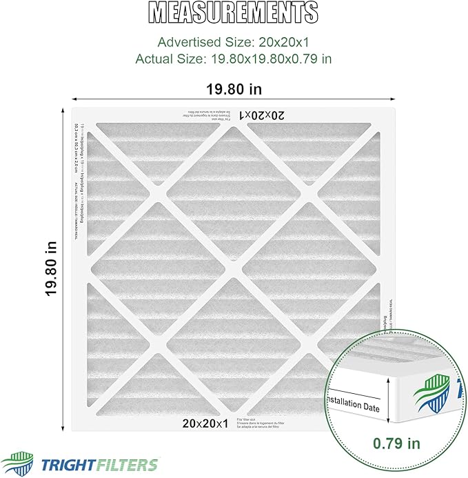 20x20x1 Air Filter 6 Pack, Durable MERV 8 Pleated Home HVAC AC Furnace Filters, Lightweight Compact Air Conditioner Filter Replacement