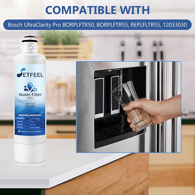 11032531 Refrigerator Water Filter For Bosch, Ultra-Clarity Pro BORPLFTR50, Fit Thermador Water Filter Replacement BORPLFTR55 B36CT80SNS B36CD50SNS Replfltr55, Ra450022, 3 Pack SETFEEL