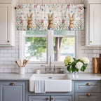 Easter Curtain Valances for Windows, Kitchen Valance Window Treatment, Spring Bunny Butterfly Botanical Wooden Grain Light Filtering Block Curtains for Bathroom/Bedroom/Living Room 42'' x 18''