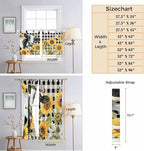Retro Sunflowers Kitchen Curtains 45 Inch Length, Short Cafe Window Curtains Tab Top, Farmhouse Floral Cow Butterfly Black Plaid Light Filtering Window Treatments Tier Drapes 27.5"x45" 2 Panel