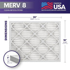 BNX TruFilter 16x20x1 Air Filter MERV 8 (4 Pack) - MADE IN USA – Dust & Pet Defense Electrostatic Pleated Air Conditioner HVAC AC Furnace Filters for Dust, Pet, Mold, Pollen MPR 600 – 700 & FPR 5