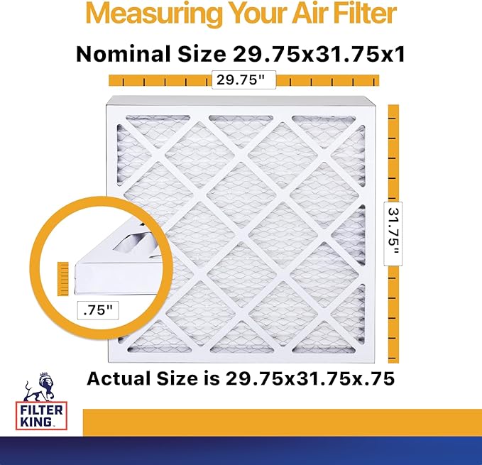 Filter King 29.75x31.75x1 Air Filter | 6-PACK | MERV 13 HVAC Pleated A/C Furnace Filters | MADE IN USA | Actual Size: 29.75 x 31.75 x .75"