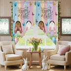 Swag Curtain Valances for Kitchen Windows,Happy Easter Rabbit Butt Egg on Daisy Leaf Short Rod Pocket Window Valance,Bufferfly on Wood Barn Swag Topper for Bedroom Living Room,2 Panels 28x36in