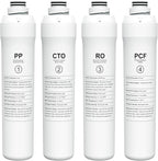 4-Pack Replacement Filter Set Compatible with Bluevua RO100ROPOT RO100ROPOT-UV RO System (1 PP, 1 CTO, 1 RO, 1 PCF)